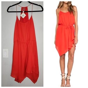 NWT Haute Hippie Red Silk Dress Racer Back Asymmetric Hem Size Small